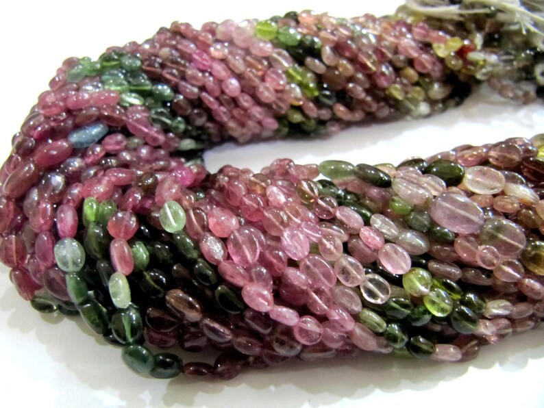 Natural Multi Tourmaline Oval Plain Smooth 4 to 6mm Size Beads Strand 14 Inches Long