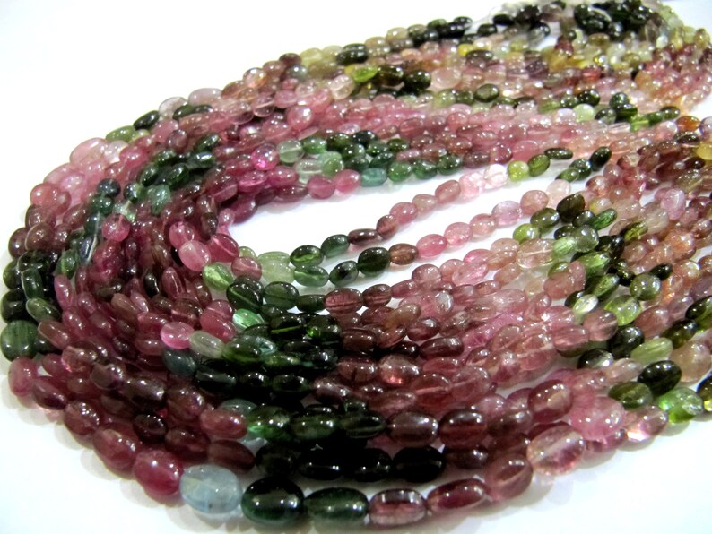 Natural Multi Tourmaline Oval Plain Smooth 4 to 6mm Size Beads Strand 14 Inches Long