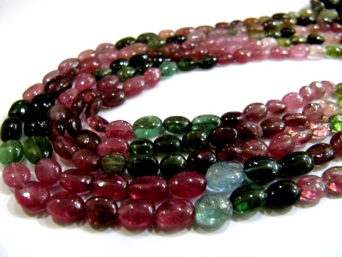 Natural Multi Tourmaline Oval Plain Smooth 4 to 6mm Size Beads Strand 14 Inches Long