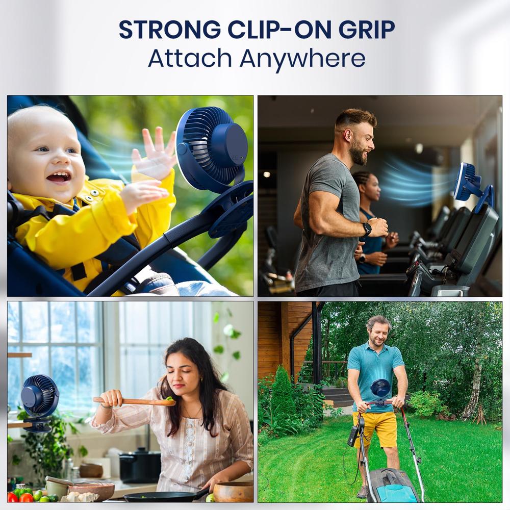 Portronics ClipCool Portable Rechargeable Clip-On Fan with Ring LED Light, Type-C Charging,