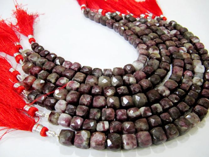 Natural Tourmaline Quartz Beads 3D cube Box shape Briolette 6mm to 8mm beads strand 8 inches long
