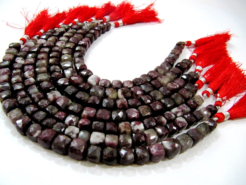 Natural Tourmaline Quartz Beads 3D cube Box shape Briolette 6mm to 8mm beads strand 8 inches long