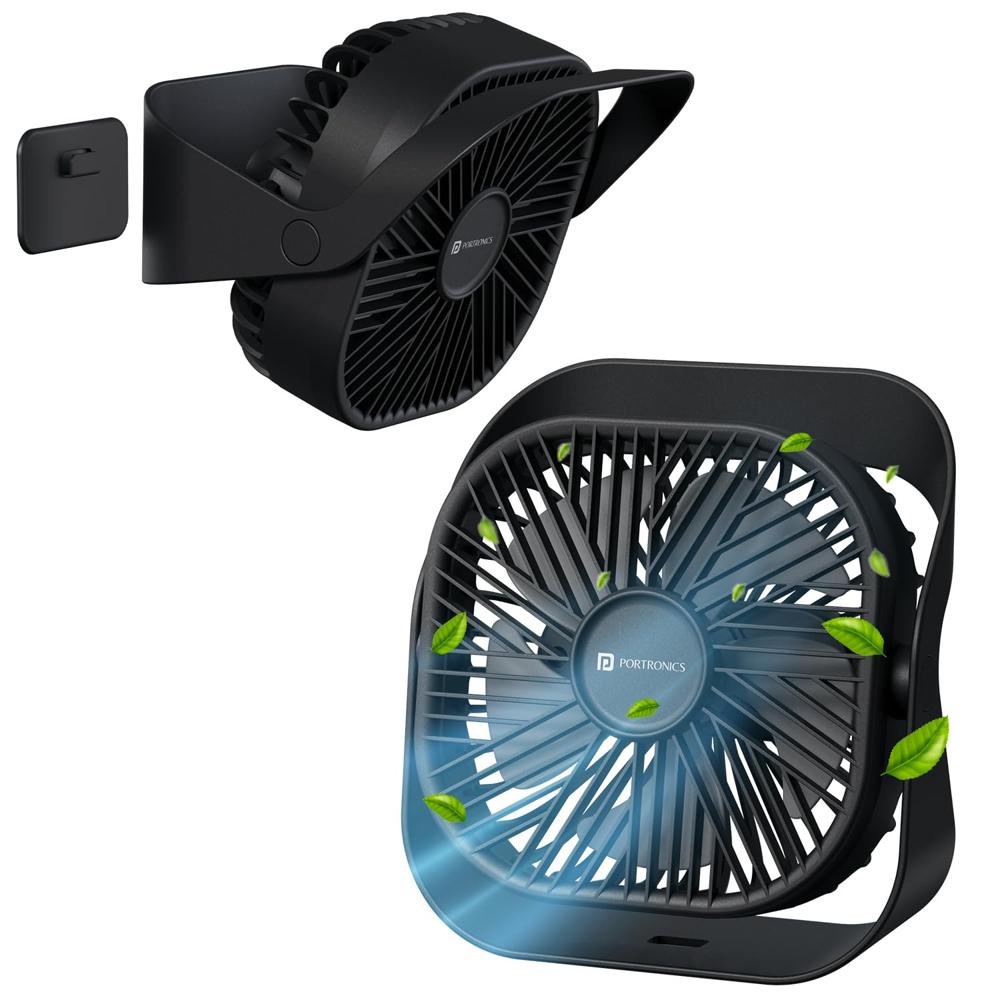 Portronics CoolCube Mini, 2-in-1 Desktop & Wall Fan, 2000mAh Battery, Type-C Charging, 360