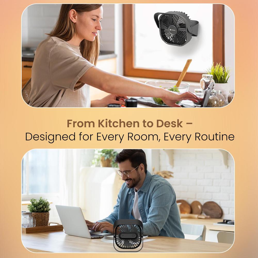 Portronics CoolCube Mini, 2-in-1 Desktop & Wall Fan, 2000mAh Battery, Type-C Charging, 360