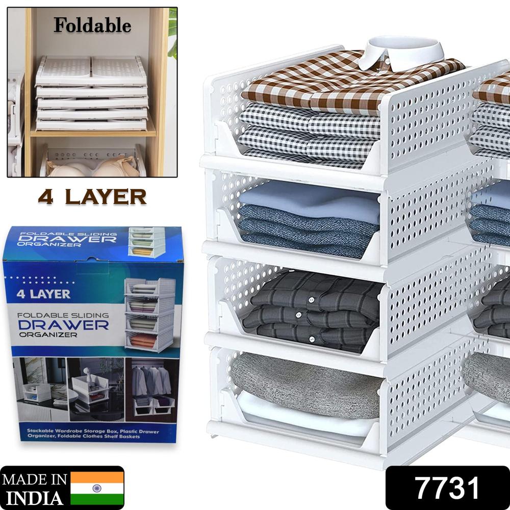 4 Layer Clothes Organizer Foldable Wardrobe Drawer Storage For Closet - Material: Plastic