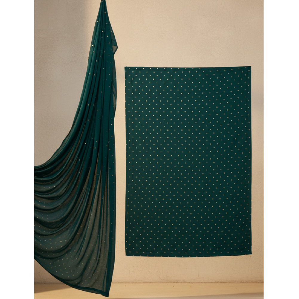 Dark Green Tafeta Gold Weaving Butti Saree