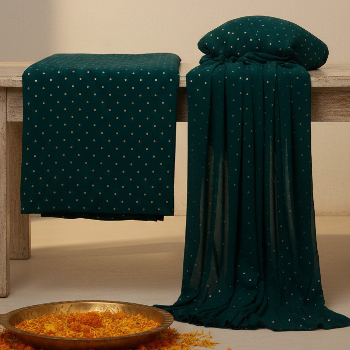 Dark Green Tafeta Gold Weaving Butti Saree