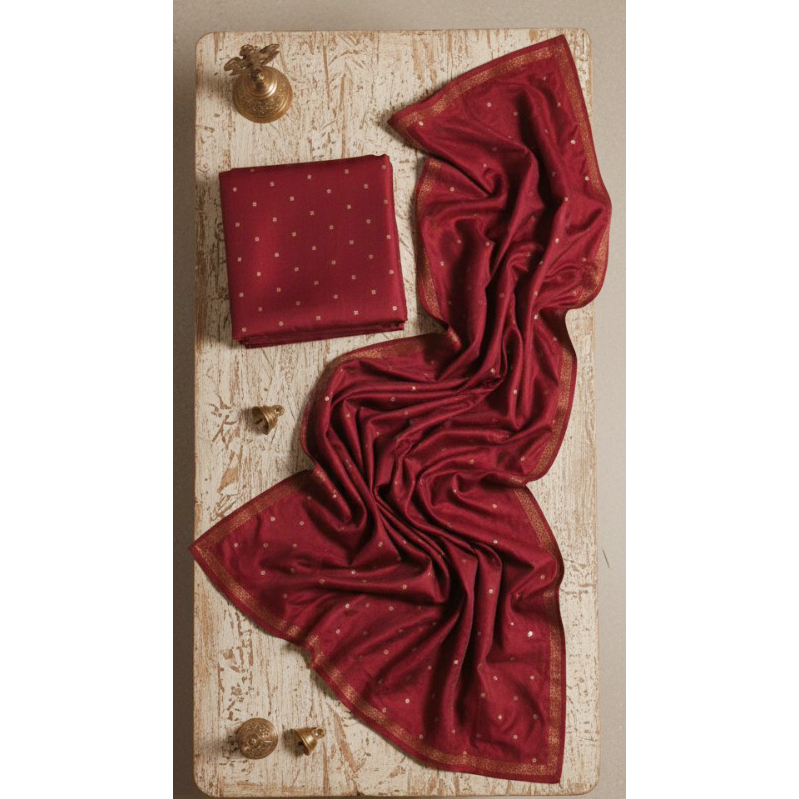 Maroon Tafeta Gold Weaving Butti Saree