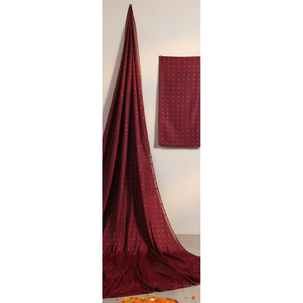 Maroon Tafeta Gold Weaving Butti Saree