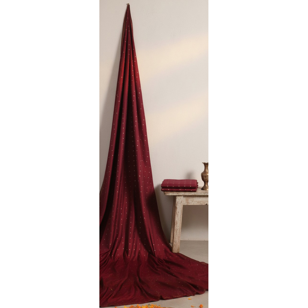 Maroon Tafeta Gold Weaving Butti Saree