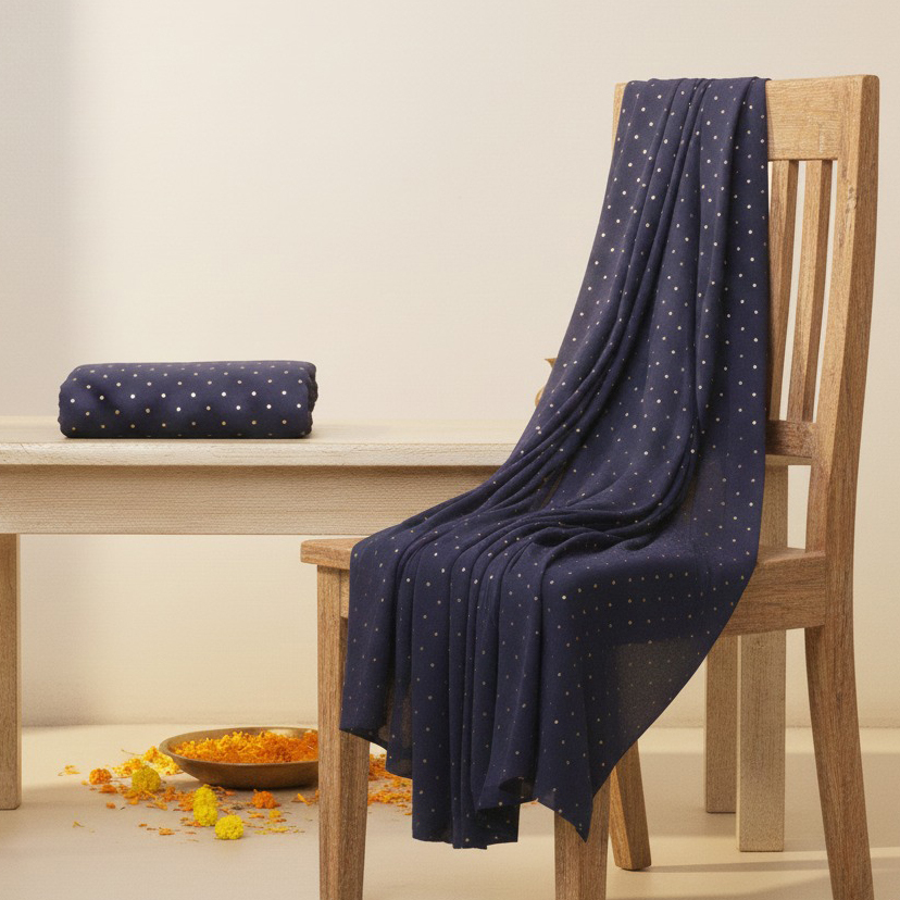 Navy Blue Tafeta Gold Weaving Butti Saree