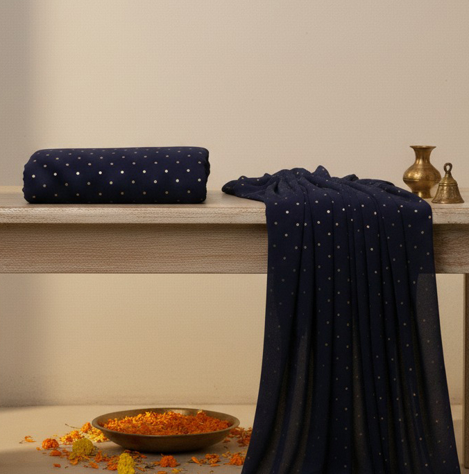 Navy Blue Tafeta Gold Weaving Butti Saree