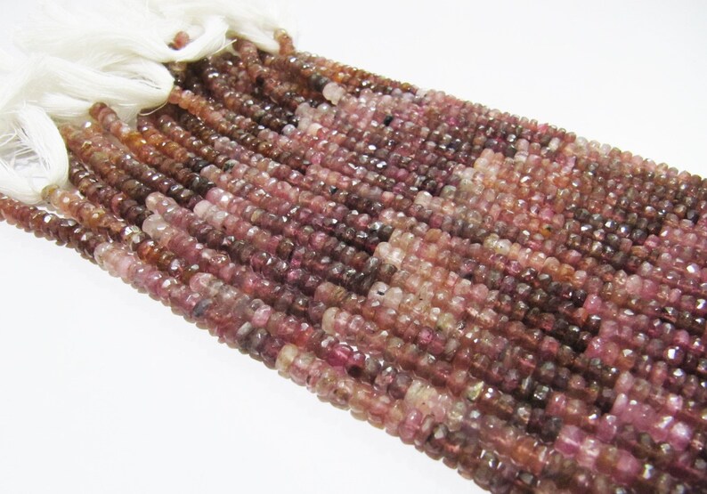 Natural Pink Tourmaline Rondelle Faceted Beads Stone Size 5-6 To 7-8mm  Beads Strand 14 inches Long