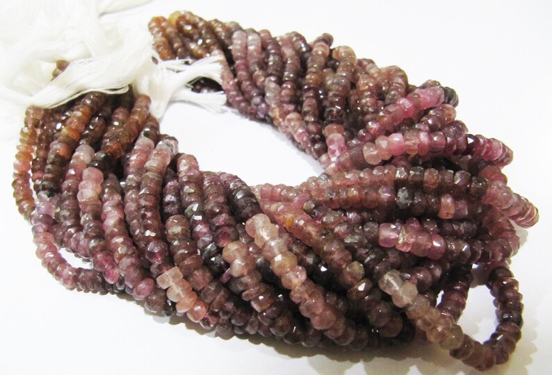 Natural Pink Tourmaline Rondelle Faceted Beads Stone Size 5-6 To 7-8mm  Beads Strand 14 inches Long
