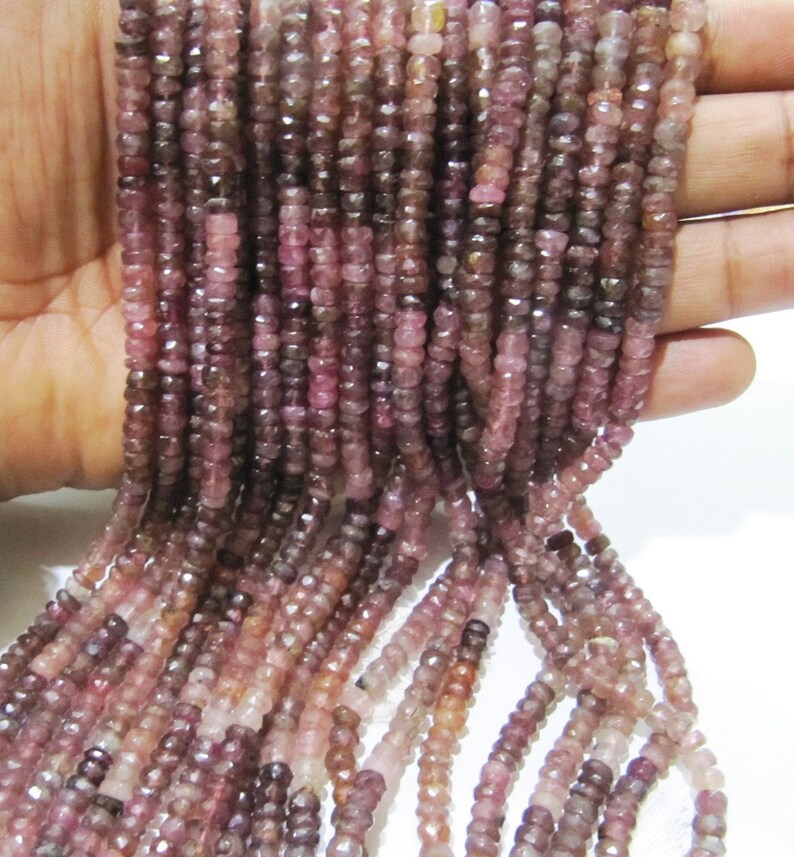 Natural Pink Tourmaline Rondelle Faceted Beads Stone Size 5-6 To 7-8mm  Beads Strand 14 inches Long