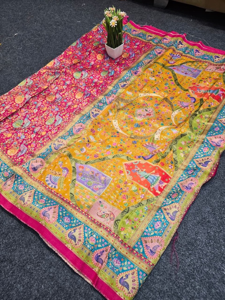 Pure Viscose Jacquard Printed Saree With Blouse