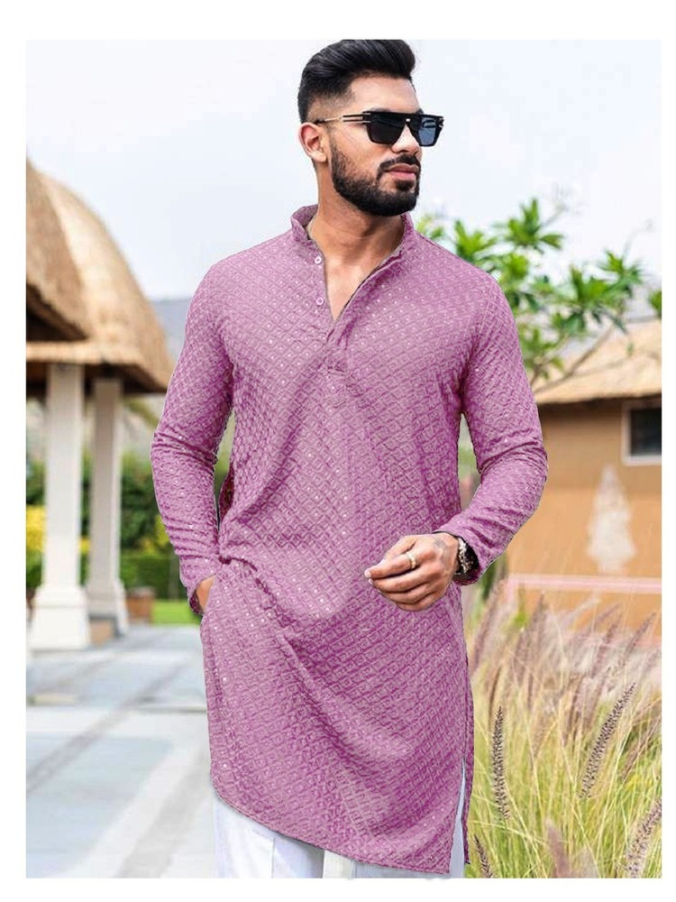 Mens Purple Straight Kurta