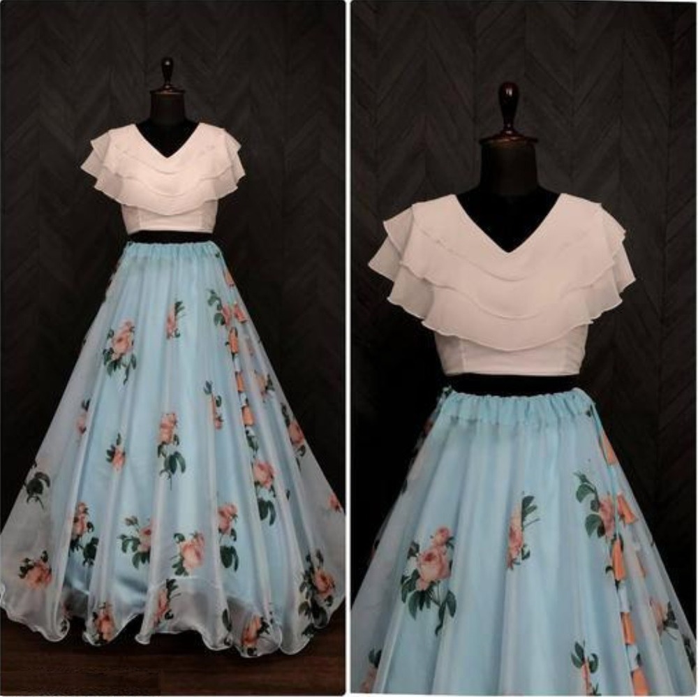 Digital Print Lehenga And Crop Top Set