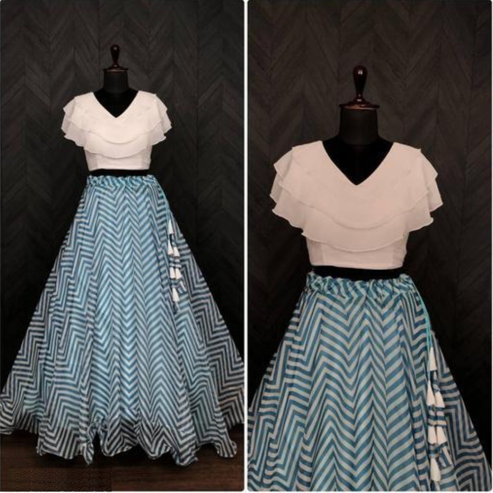 Ladies Georgette Lehenga And Crop Top Set