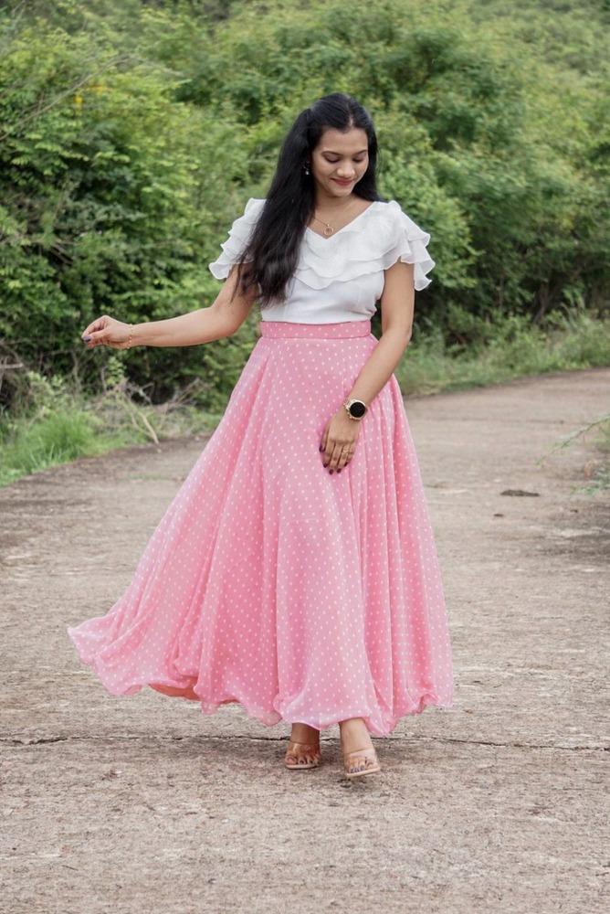 Ladies Pink Polka Dot Crop Top Skirt Set