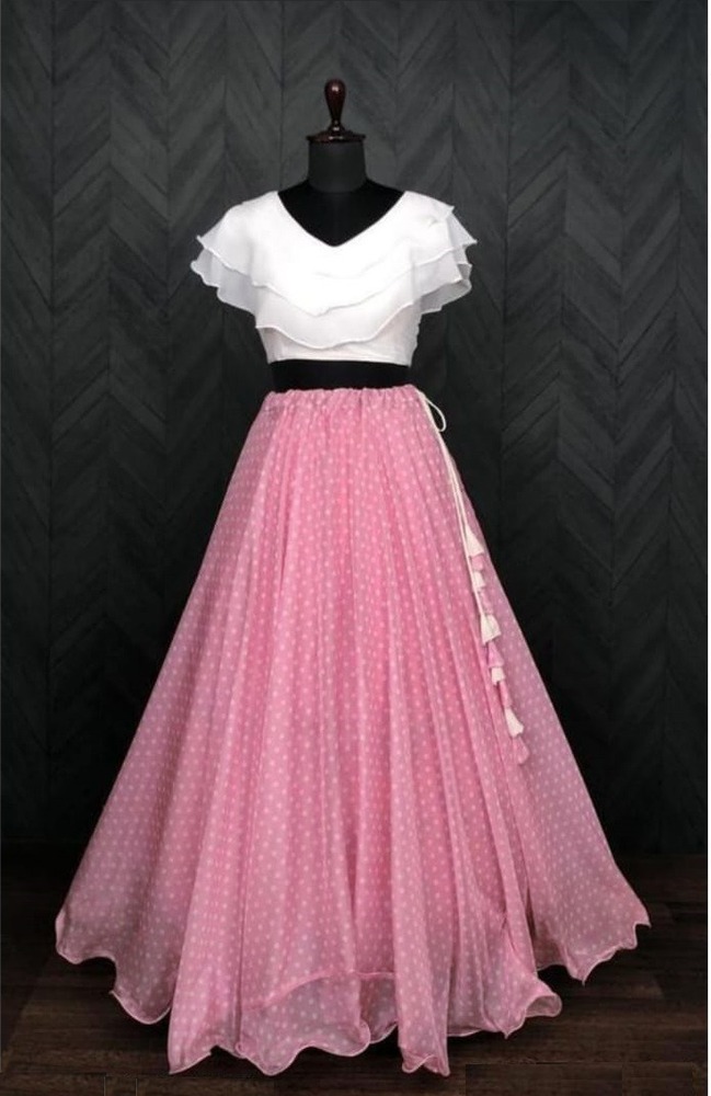 Ladies Pink Polka Dot Crop Top Skirt Set