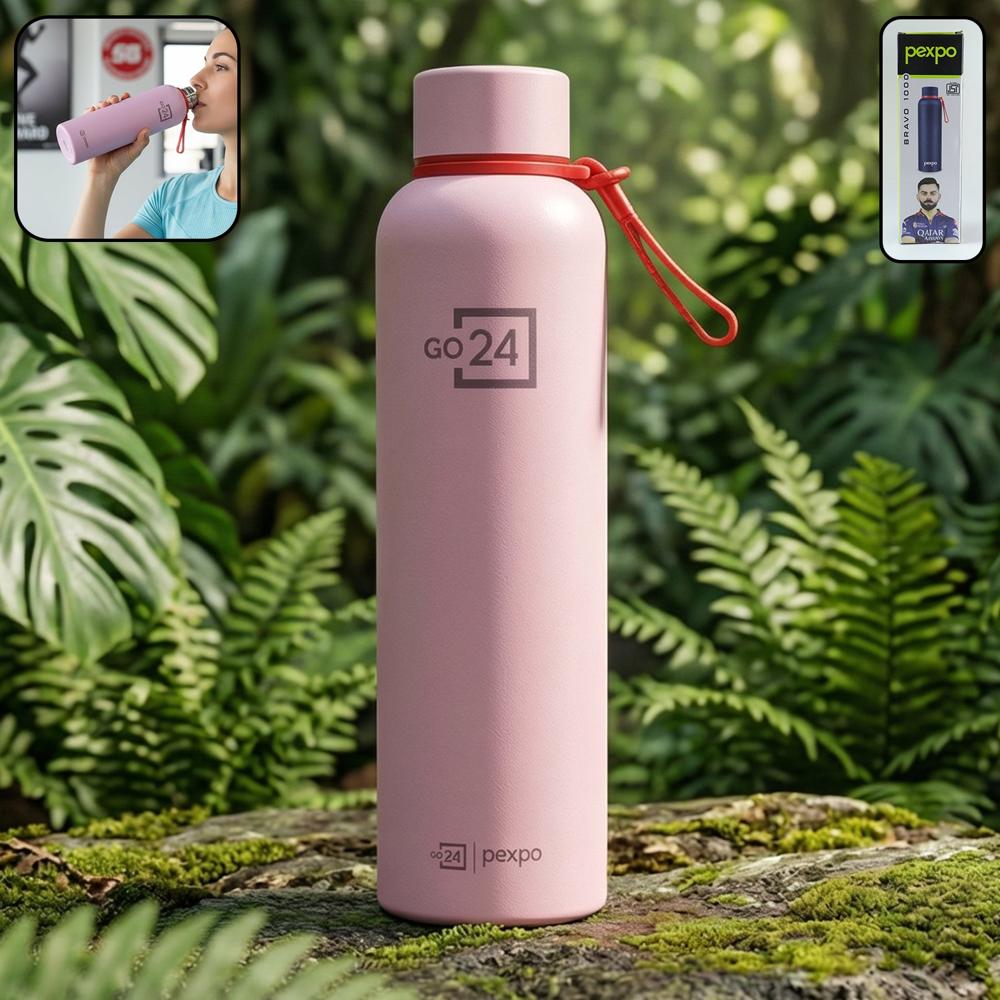 Pexpo Bravo Vacuum Insulated Hot & Cold Stainless Steel Water Bottle 1000 Ml - Size: 30*9*9