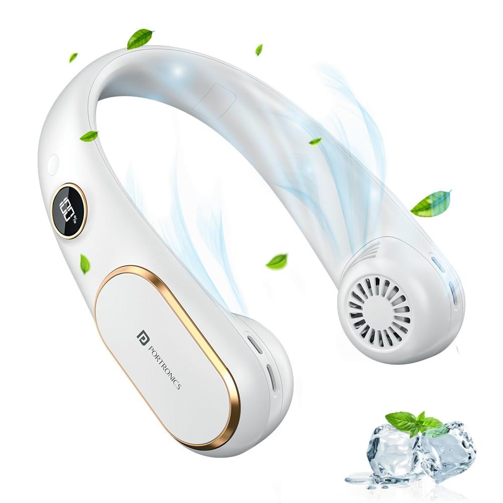 Portronics Gobreeze Portable Rechargeable Neck Fan, Upto 6 Hours Playtime, LED Display,