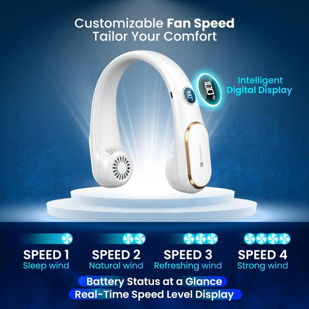 Portronics Gobreeze Portable Rechargeable Neck Fan, Upto 6 Hours Playtime, LED Display,