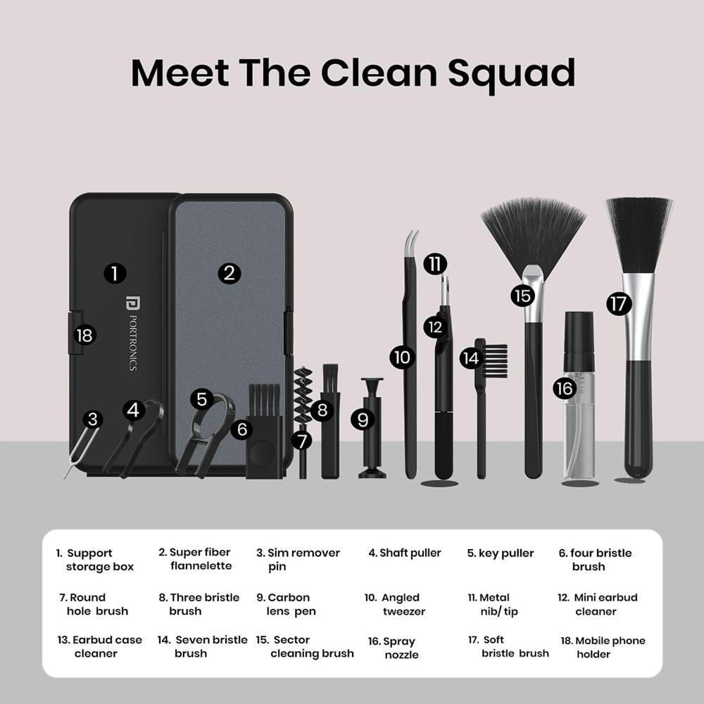 Portronics Clean N 18 in 1 Smart Gadget Cleaning Kit for Smartphones,