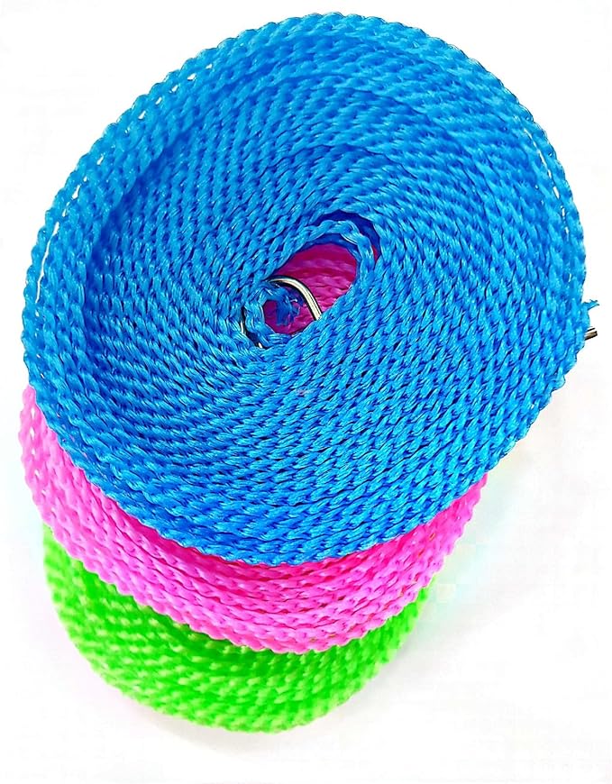 5 Meters Anti-Slip Clothes Washing Line Drying Nylon Rope With Hooks for Hanging, Silver