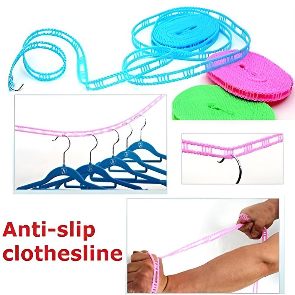 5 Meters Anti-Slip Clothes Washing Line Drying Nylon Rope With Hooks for Hanging, Silver