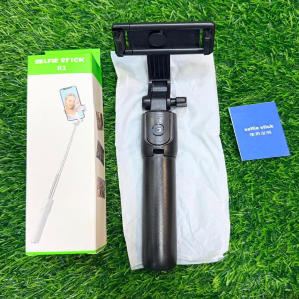 Selfie Stick R1 With Tripod Stand - Stainless Steel & Abs, 19-100 Cm, Matte Black | Bluetooth 4.0 Remote, 360 Rotation, Foldable Design