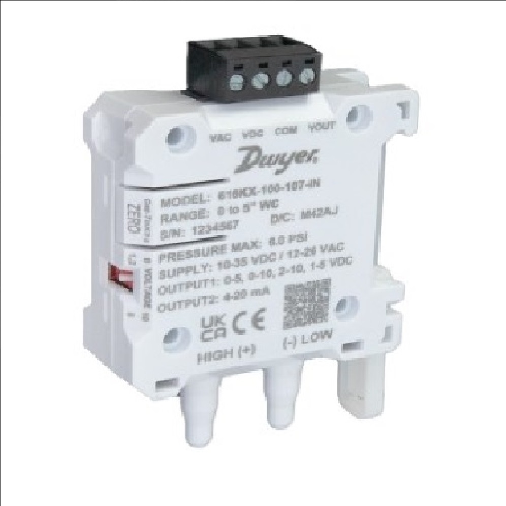 Dwyer Instruments >>616KX-200-105-IN >>Differential pressure transmitter, 2% FSO, 0 to 2