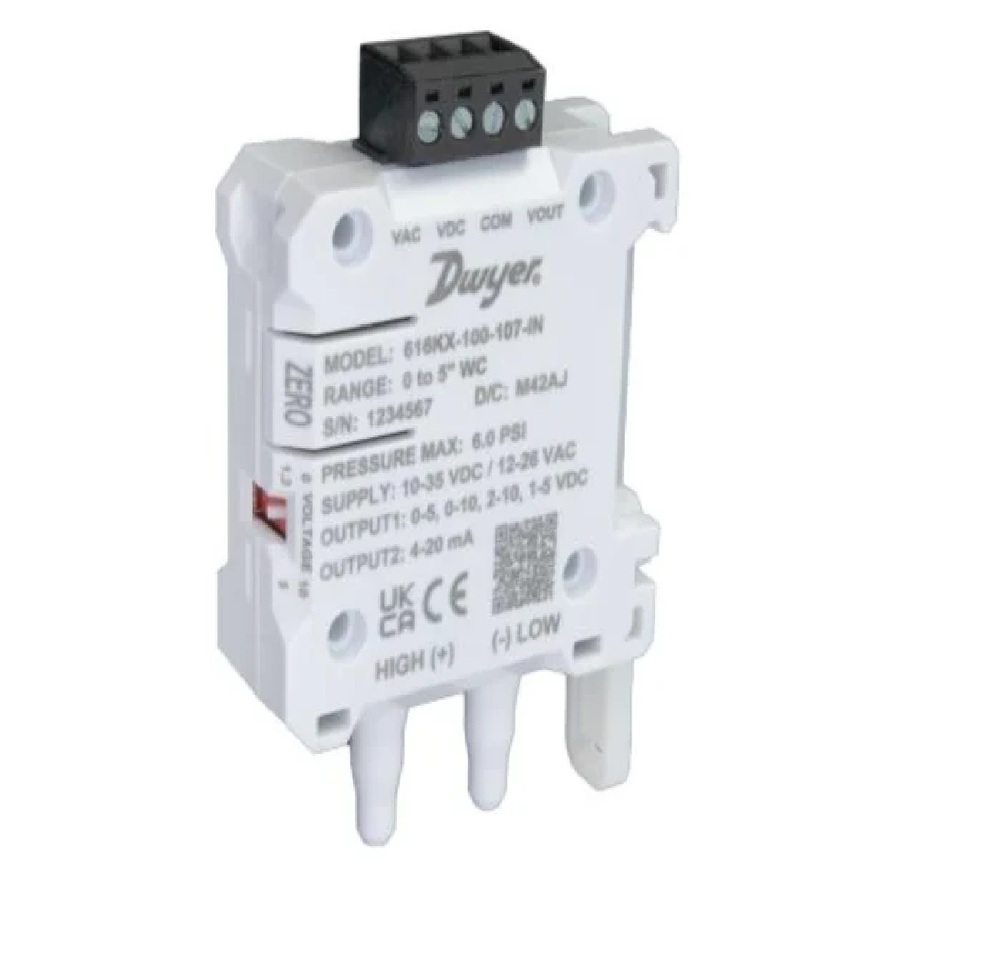 Dwyer Instruments >>616KX-200-105-IN >>Differential pressure transmitter, 2% FSO, 0 to 2