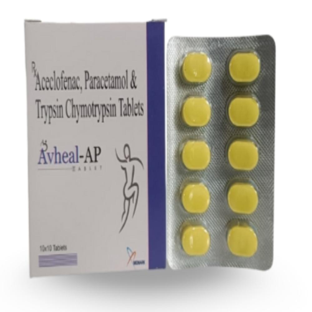 Trypsin Chymotrypsin 6:1 50,000 A.u. + Paracetamol 325mg + Aceclofenac100mg Tablet - Brand Name: Avheal-ap