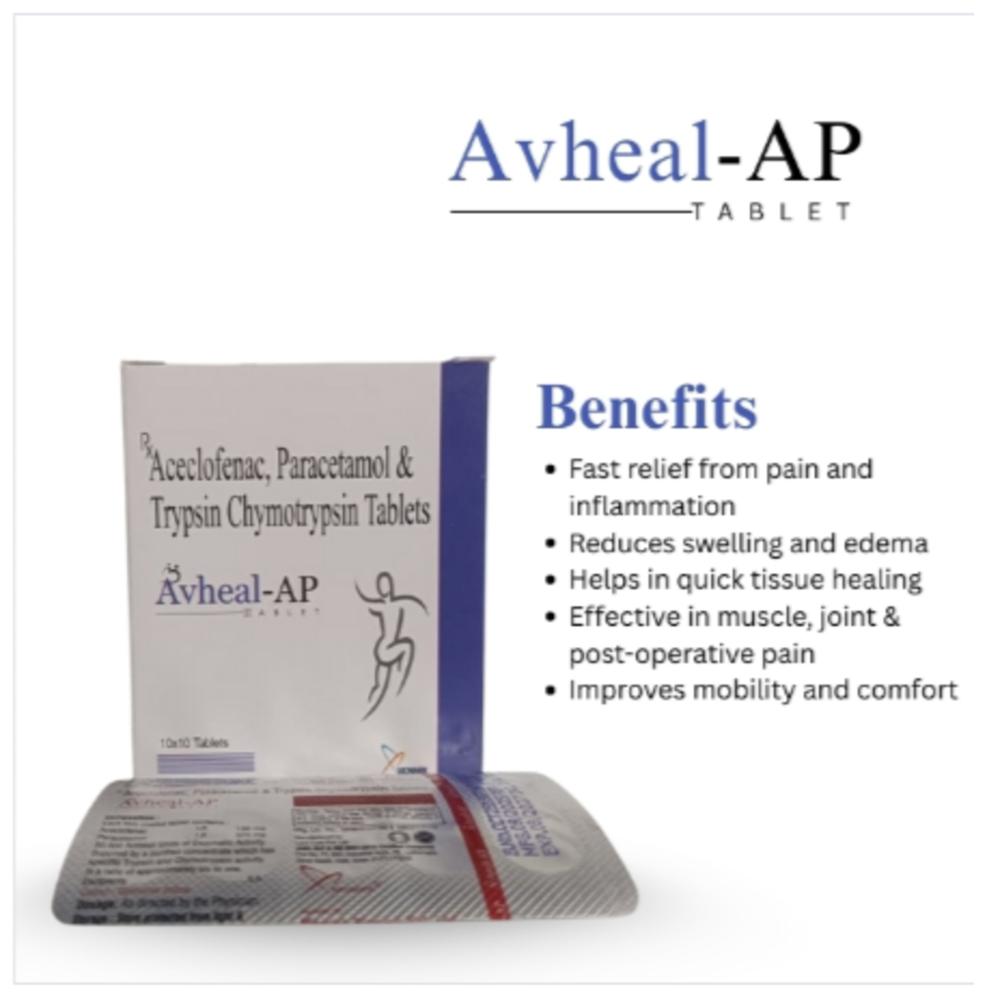 Trypsin Chymotrypsin 6:1 50,000 A.u. + Paracetamol 325mg + Aceclofenac100mg Tablet - Brand Name: Avheal-ap