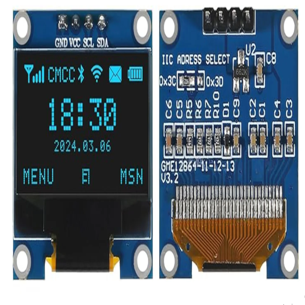 0.96 Inch I2C OLED Display 2.44cm Blue OLED Display Module 4-Pin 128x64 Pixel I2C OLED Display Module For Arduino and Raspberry Pi Projects