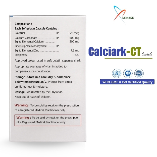 Calcitriol 0.25mg + Calcium Carbonate 500mg + Zinc Sulphate 7.5mg Softgel Capsule - Brand Name: Calciark-ct