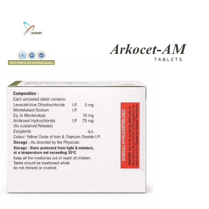 Levocetirizine Dihydrochloride, Montelukast And Ambroxol Hydrochloride (Sustained Release) Tablets - Brand Name: Arkocet-am
