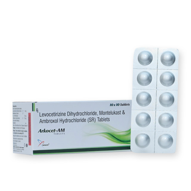 Levocetirizine Dihydrochloride, Montelukast And Ambroxol Hydrochloride (Sustained Release) Tablets - Brand Name: Arkocet-am