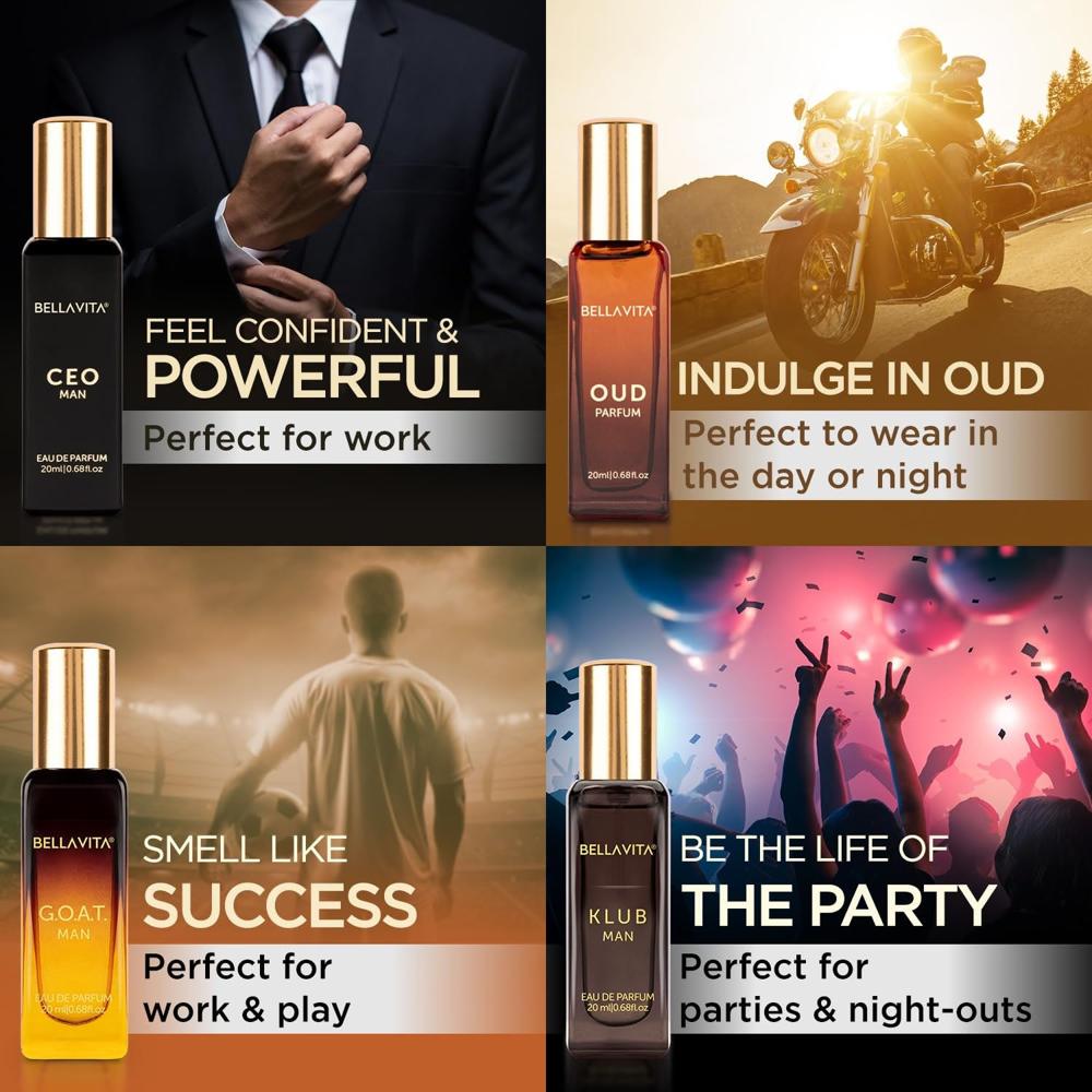 Bellavita Mens Luxury Perfume Gift Set (4 Pc, 20 ML Each)