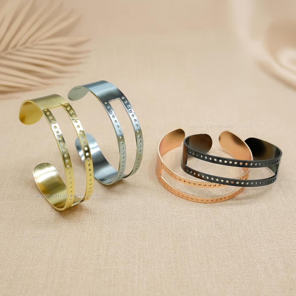 Dotted Dual-Band Open Cuff Kada | Size : 60mm | Qty : 1pc | K122