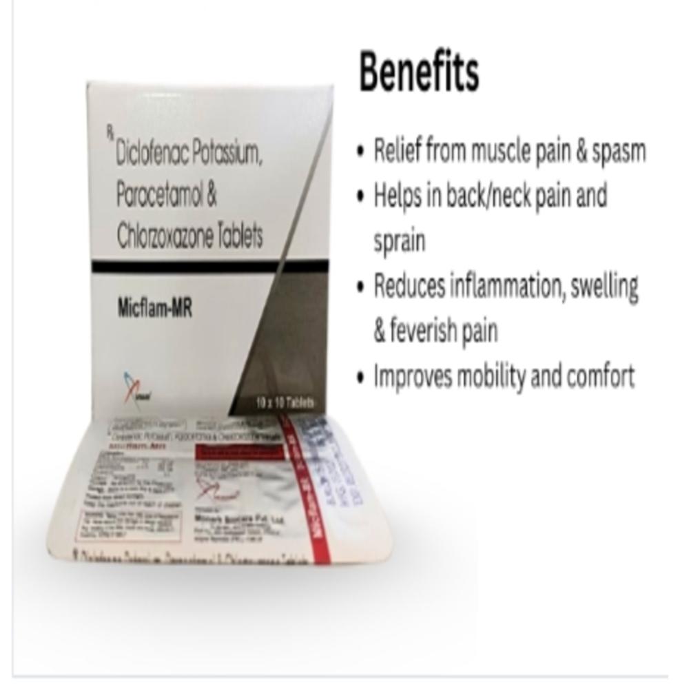 Diclofenac Potassium 50mg + Paracetamol 325mg + Chlorzoxazone 250mg Tablet - Brand Name: Micflam-mr