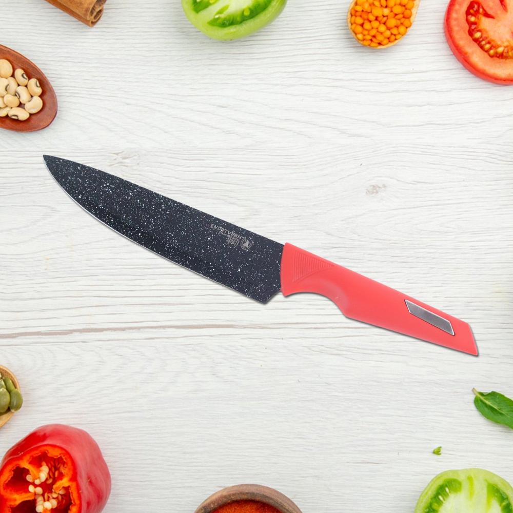 Kitchen Knife Set with Marble Coated Blades, Red Handles (6 Pc)
