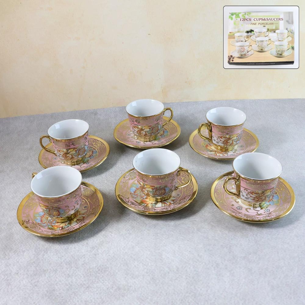 Premium Floral Porcelain Tea Cup And Saucer Set (12 Pc Set