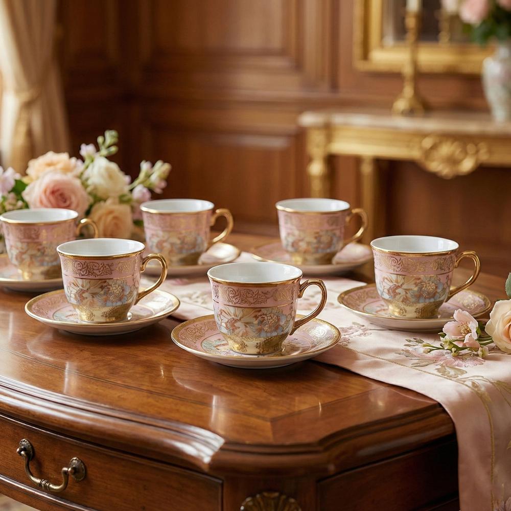 ROMANTISCHE STRASSE 食器セット 12点 Premium Floral Porcelain Tea Cup And Saucer Set (12 Pc Set