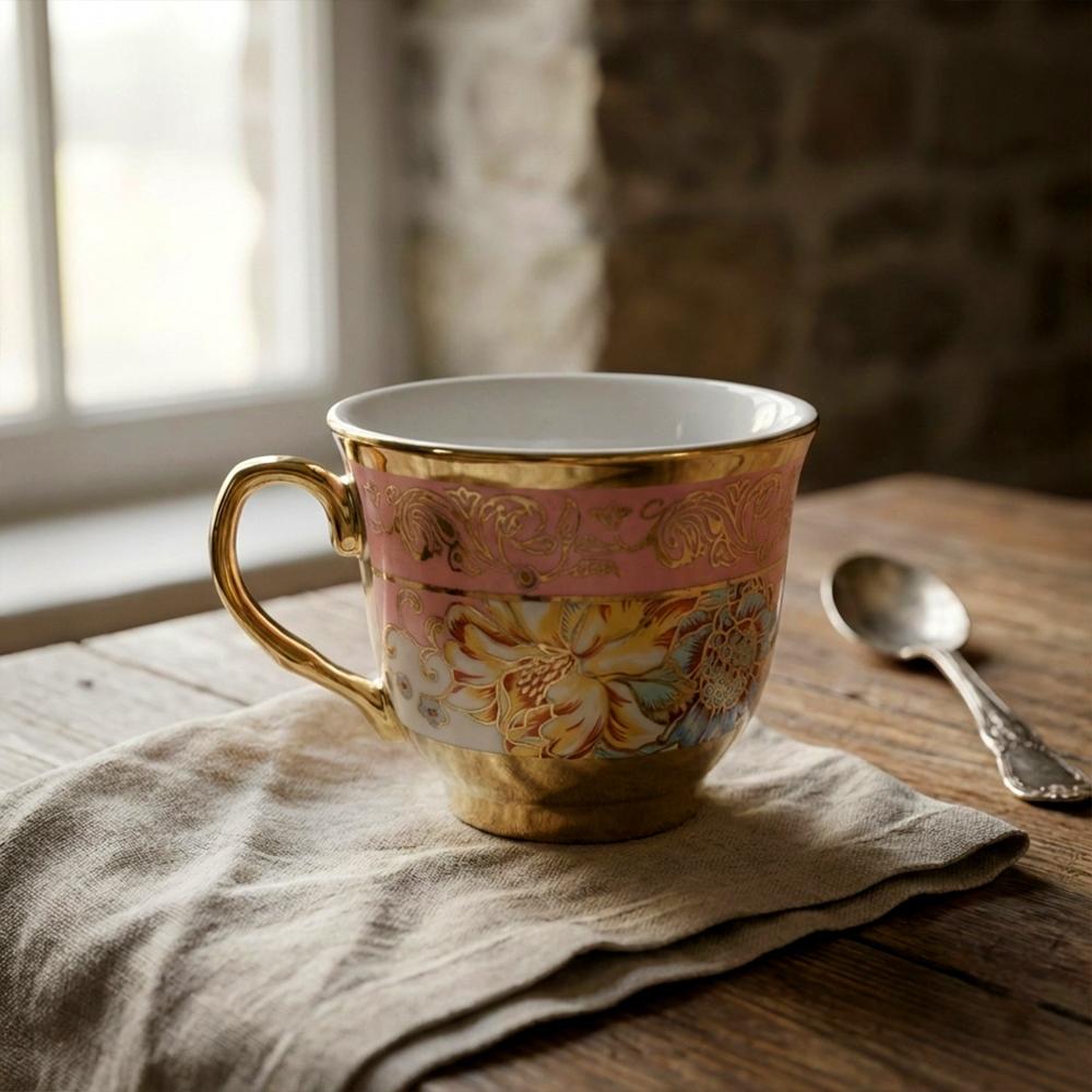 Premium Floral Porcelain Tea Cup and Saucer Set (12 Pc Set)