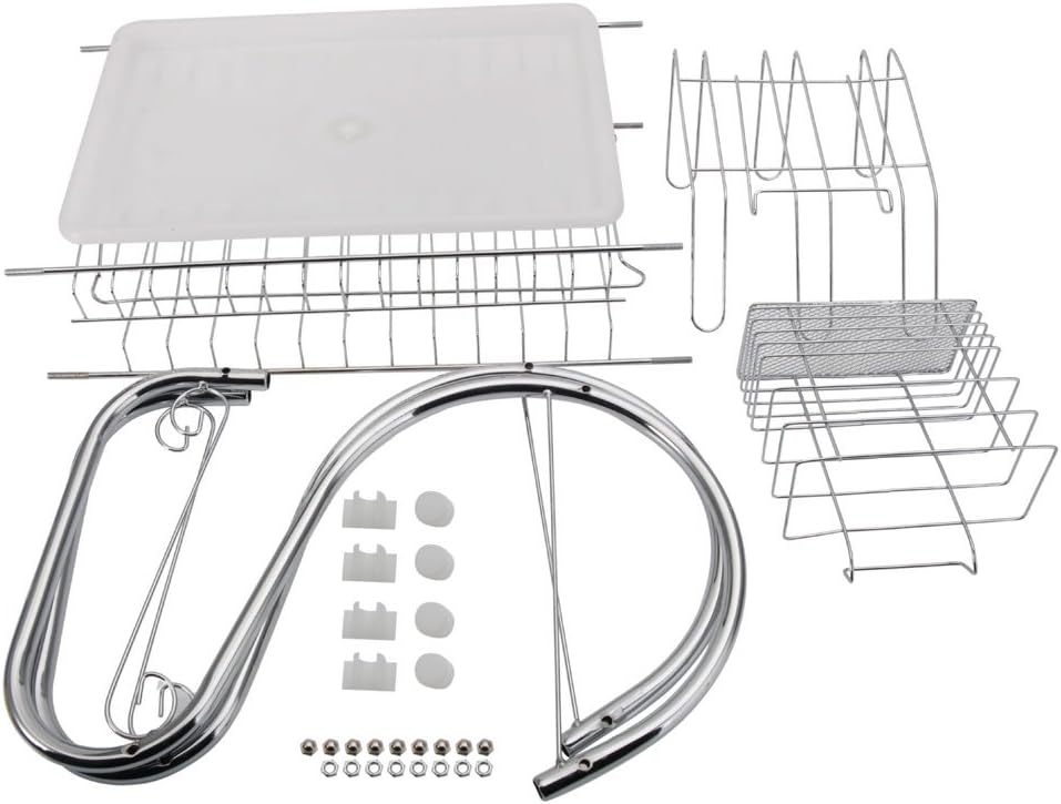 Stainless Steel Rectangle Dish Drainer Rack / Basket With Drip Tray - Color: Mix