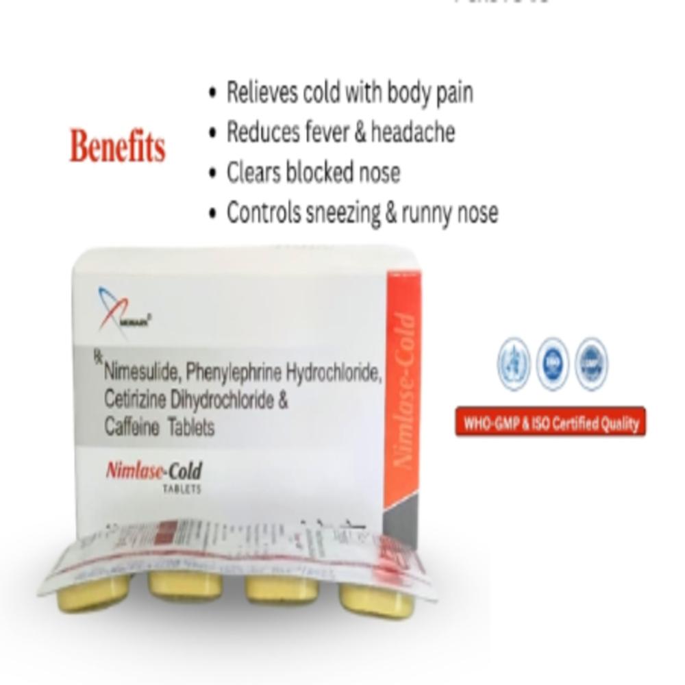 Nimesulide 100mg + Phenylephrine Hydrochloride 10mg + Cetirizine Dihydrochloride 5mg + Caffeine 30mg Tablet - Brand Name: Nimlase-cold