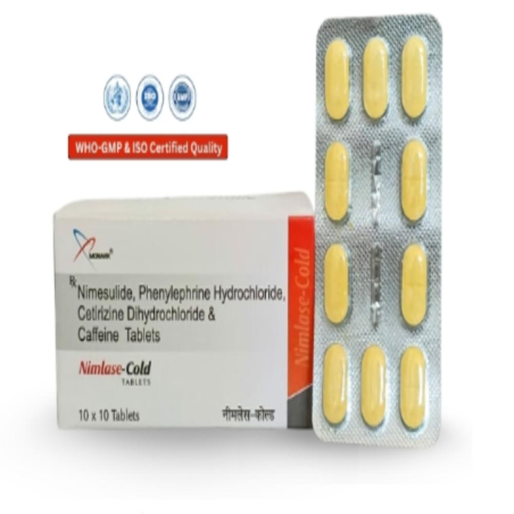 Nimesulide 100mg + Phenylephrine Hydrochloride 10mg + Cetirizine Dihydrochloride 5mg + Caffeine 30mg Tablet - Brand Name: Nimlase-cold